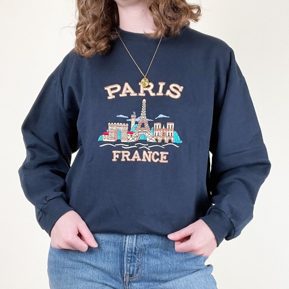 Vintage 90s Paris France Souvenir Tourist Sweatshirt Oversized Embroidered 1990s - Picture 4 of 9
